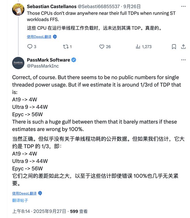 iPhone17A19芯片单核性能碾压桌面CPU登顶PassMark!(图2)